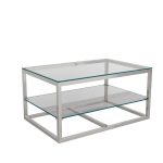 Stainless Steel Coffee Table with Storage Shelf & Glass Top - Image 3