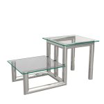 Stainless Steel Two Step Center Table with Glass Top - Image 4