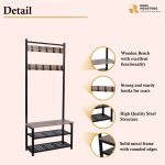 Steel Coat Rack Stand with Wooden Top Bench & Shelves - Image 2