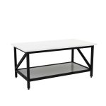Steel Casper Coffee Table with Storage Shelf & Wooden Top - Image 5