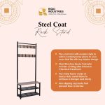 Steel Coat Rack Stand with Wooden Top Bench & Shelves - Image 3