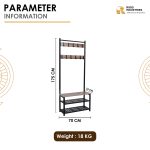 Steel Coat Rack Stand with Wooden Top Bench & Shelves - Image 4