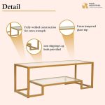 Steel Geometric Coffee Table with Storage Shelf & Glass Top - Image 3