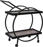 Steel Serving Bar Cart with 2 Shelves & Wooden Top - Image 6