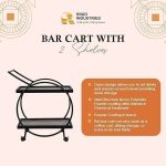 Steel Serving Bar Cart with 2 Shelves & Wooden Top - Image 2