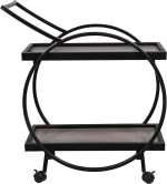 Steel Serving Bar Cart with 2 Shelves & Wooden Top - Image 7