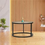 Steel Round Coffee Table with Tinted Glass Top