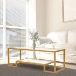 Steel Geometric Coffee Table with Storage Shelf & Glass Top