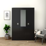Steel 3 Door Home Cupboard with Front Door Mirror - Image 9