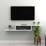 Wooden Wall Mount Tv Cabinet Stand Shelf With 2 Compartment Shelf - Image 2