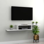 Wooden Wall Mount Tv Cabinet Stand Shelf With 2 Compartment Shelf
