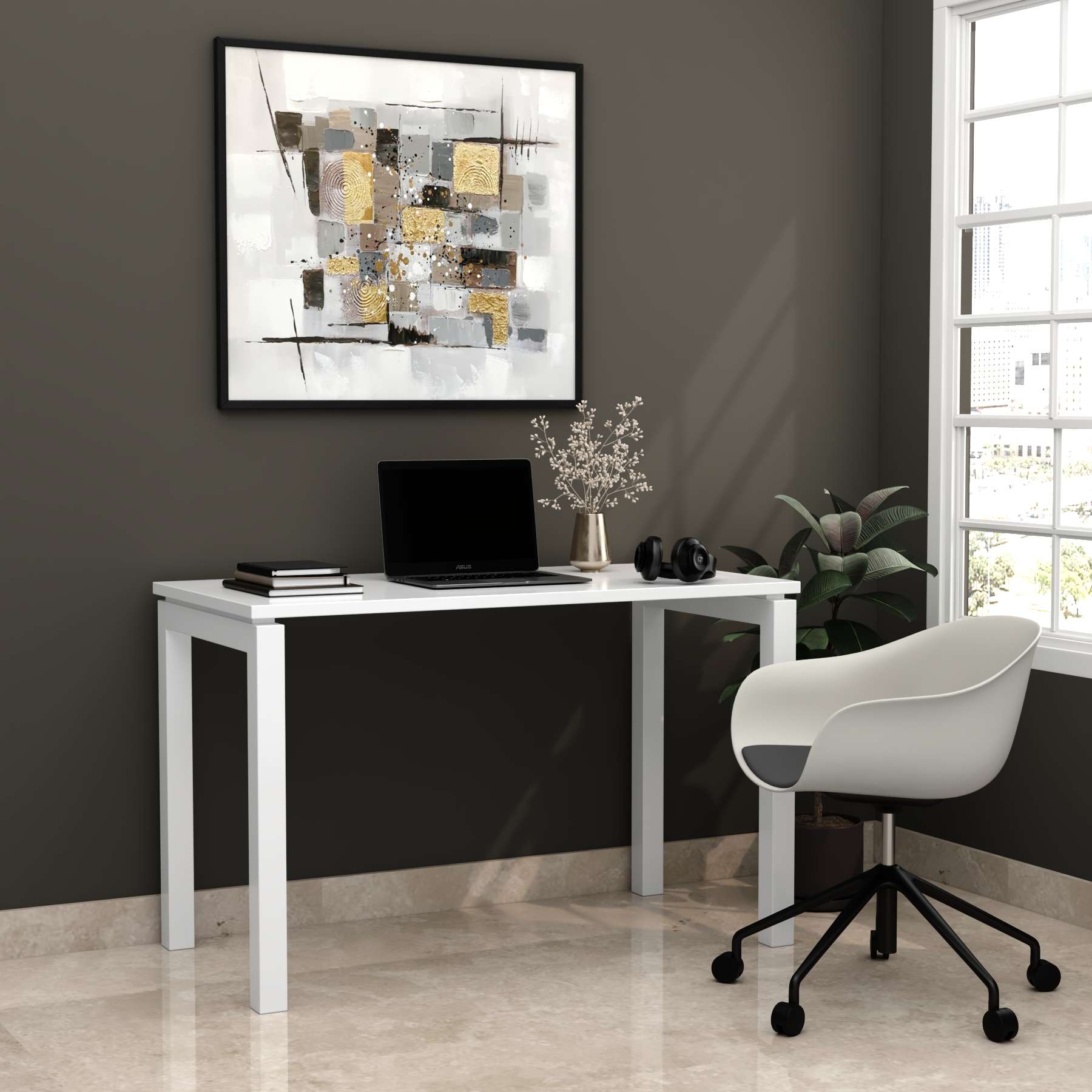 seen-01-11.jpg Steel Computer Desk with Wooden Top - Image 1
