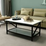Steel Casper Coffee Table with Storage Shelf & Wooden Top