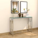 Stainless Steel Console Table with Glass Top