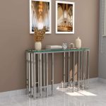 Stainless Steel Console Table with Glass Top