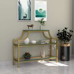 Steel Console Table with Glass Top & Storage Shelf