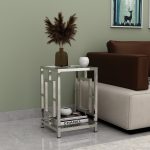 Stainless Steel Side Table with Glass Top
