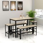 Steel Dining Table with 2 Benches & 2 Stools