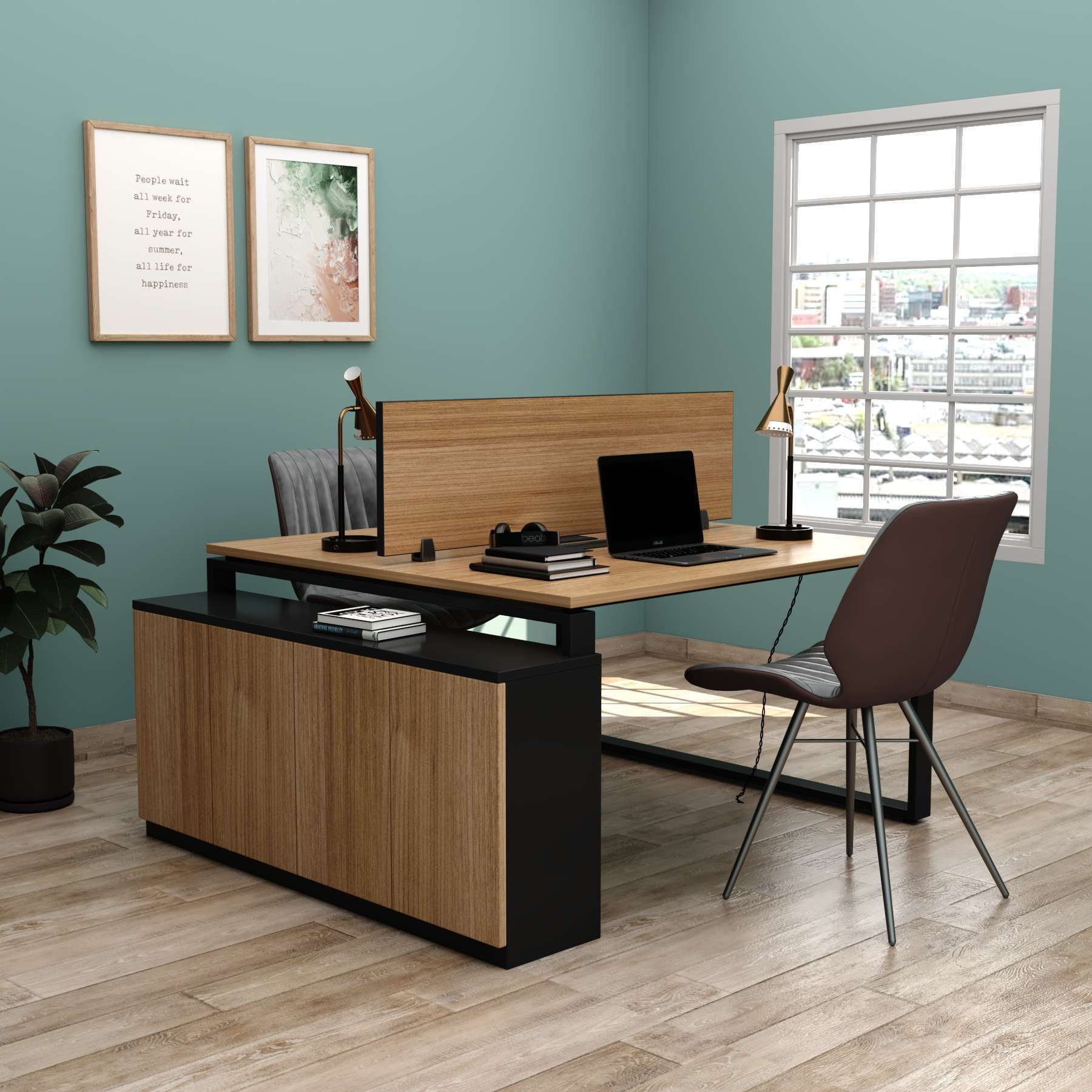 seen-1-97.jpg Steel Face To Face Cluster of 2 Workstation Desk with Wooden Top - Image 1