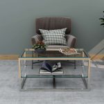 Stainless Steel Coffee Table with Storage Shelf & Glass Top - Image 2