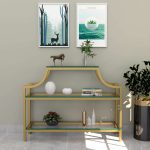 Steel Console Table with Glass Top & Storage Shelf - Image 2