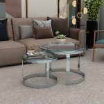 Stainless Steel Nesting Coffee Tables Set of 2 with Glass Top
