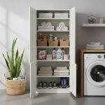 Storage Cabinet | 3 Adjustable in Top & 1 Removable Shelf in Bottom | Pre-Assembled with Handle & Lock | Versatile Office & Home Organizer White MDF (H200 x W80 x D40 cm)