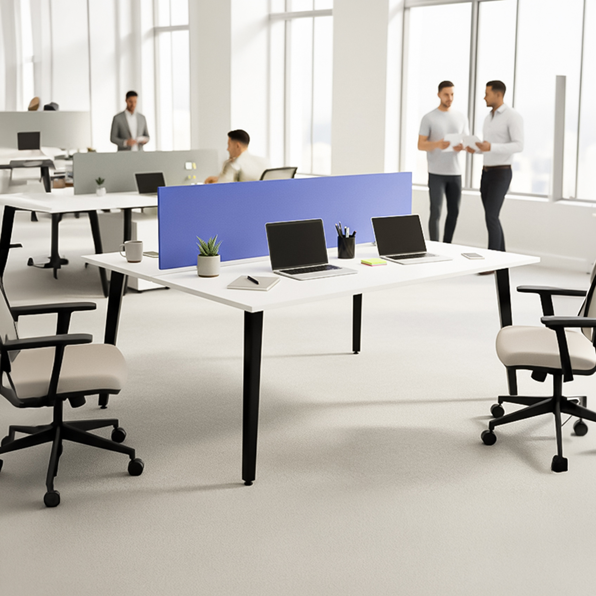1411 (5) Face to Face Cluster Workstation Desk | MDF Office Partition Table with Fabric Screen | Steel Frame with Powder Coating | Adjustable Leveling Glides, (120L x 60W x 75H CM) - KD Condition - Image 1