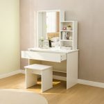Vanity Makeup Table Set | White MDF Drawer Chest with Mirror, Shelf & Stool | Knock-Down or Pre-Assembled | Smooth Edges, Leg Bush , Dresser Unit For Bedroom, White (160H * 100W * 50L Cm)