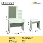 Vanity Makeup Table Set | White MDF Drawer Chest with Mirror, Shelf & Stool | Knock-Down or Pre-Assembled | Smooth Edges, Leg Bush , Dresser Unit For Bedroom, White (160H * 100W * 50L Cm) - Image 2