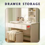 Vanity Makeup Table Set | White MDF Drawer Chest with Mirror, Shelf & Stool | Knock-Down or Pre-Assembled | Smooth Edges, Leg Bush , Dresser Unit For Bedroom, White (160H * 100W * 50L Cm) - Image 3