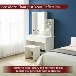 Vanity Makeup Table Set | White MDF Drawer Chest with Mirror, Shelf & Stool | Knock-Down or Pre-Assembled | Smooth Edges, Leg Bush , Dresser Unit For Bedroom, White (160H * 100W * 50L Cm) - Image 5