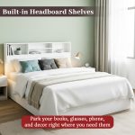 Wooden Double Bed with Headboard Storage for Home, Livingroom, Bedroom - Strong and Sturdy Modern Design Wooden Bed Furniture - Image 5