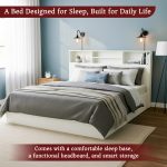 Wooden Double Bed with Headboard Storage for Home, Livingroom, Bedroom - Strong and Sturdy Modern Design Wooden Bed Furniture - Image 4