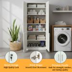 Storage Cabinet | 3 Adjustable in Top & 1 Removable Shelf in Bottom | Pre-Assembled with Handle & Lock | Versatile Office & Home Organizer White MDF (H200 x W80 x D40 cm) - Image 4