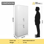 Storage Cabinet | 3 Adjustable in Top & 1 Removable Shelf in Bottom | Pre-Assembled with Handle & Lock | Versatile Office & Home Organizer White MDF (H200 x W80 x D40 cm) - Image 2